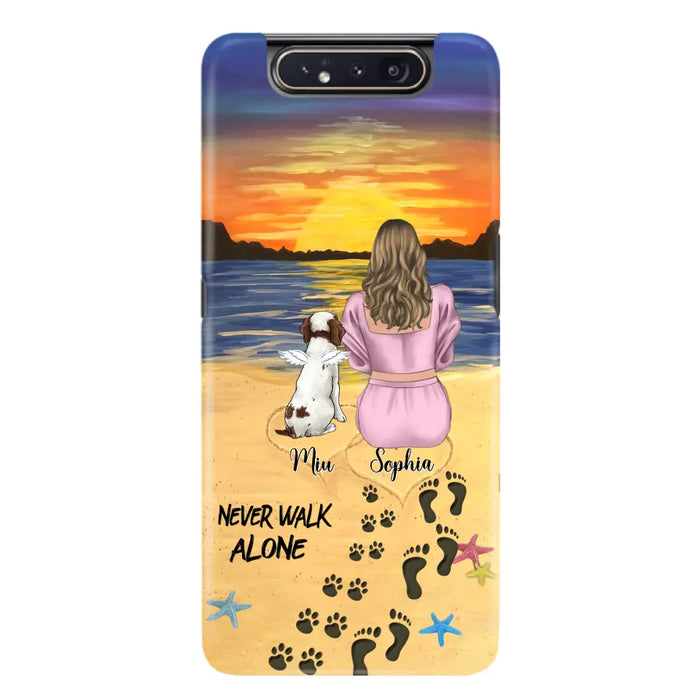 Custom Personalized Memorial Dog Mom Phone Case - Upto 3 Dogs - Memorial Gift Idea for Dog Owners - Never Walk Alone - Case for iPhone/Samsung