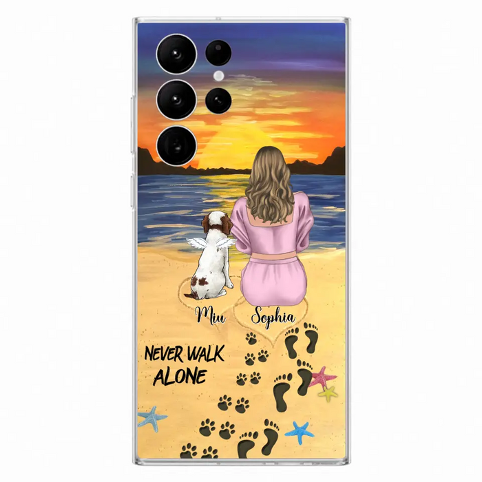 Custom Personalized Memorial Dog Mom Phone Case - Upto 3 Dogs - Memorial Gift Idea for Dog Owners - Never Walk Alone - Case for iPhone/Samsung