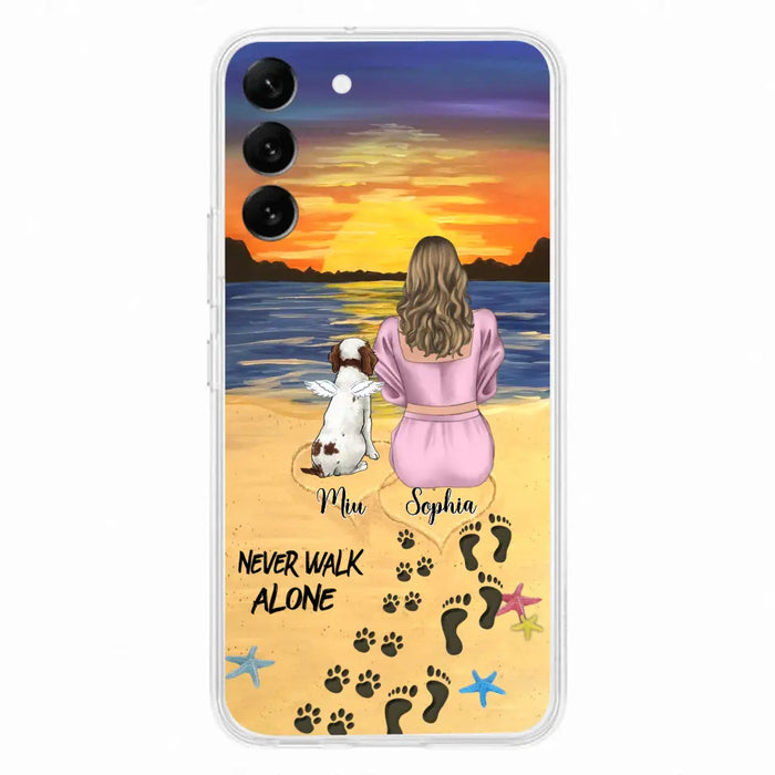 Custom Personalized Memorial Dog Mom Phone Case - Upto 3 Dogs - Memorial Gift Idea for Dog Owners - Never Walk Alone - Case for iPhone/Samsung