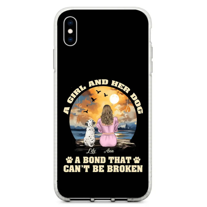 Custom Personalized Dog Mom Phone Case - Upto 4 Dogs - Gift Idea for Dog Owners - Case For iPhone/ Samsung - A Girl And Her Dog A Bond That Can't Be Broken