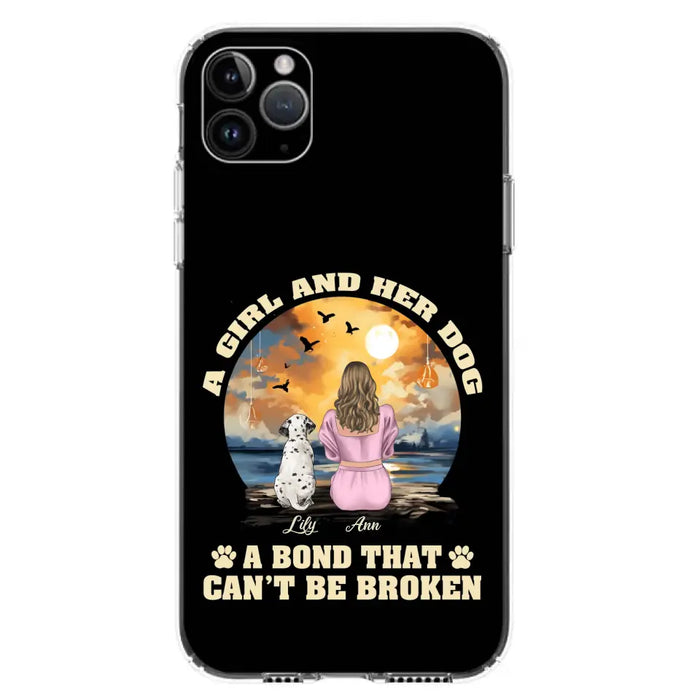 Custom Personalized Dog Mom Phone Case - Upto 4 Dogs - Gift Idea for Dog Owners - Case For iPhone/ Samsung - A Girl And Her Dog A Bond That Can't Be Broken