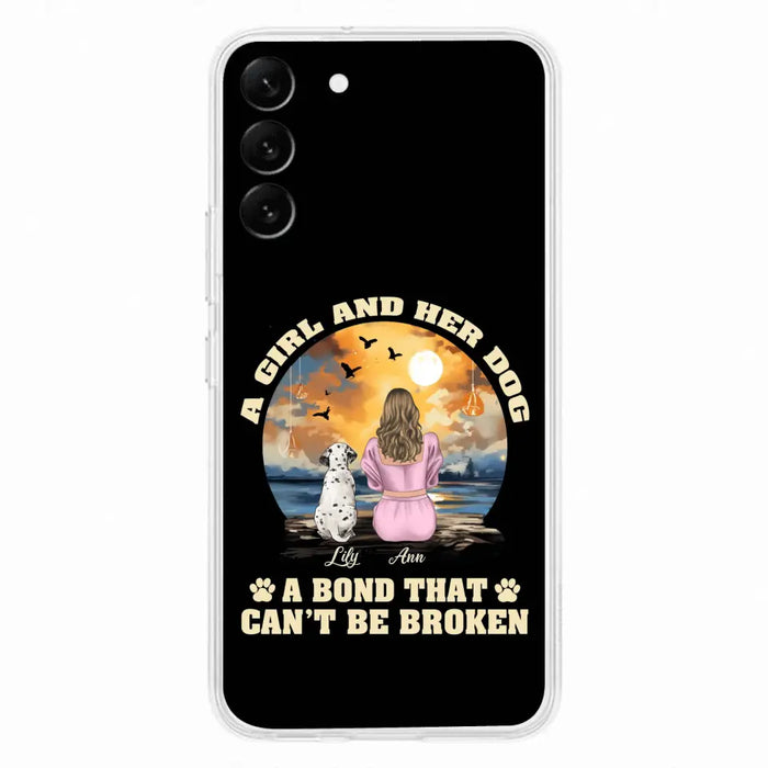 Custom Personalized Dog Mom Phone Case - Upto 4 Dogs - Gift Idea for Dog Owners - Case For iPhone/ Samsung - A Girl And Her Dog A Bond That Can't Be Broken