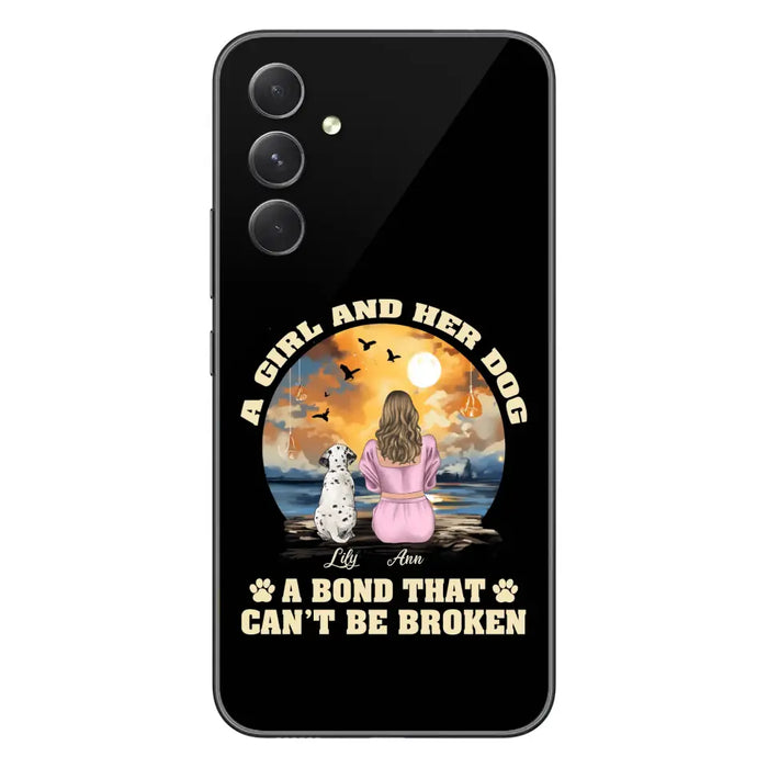 Custom Personalized Dog Mom Phone Case - Upto 4 Dogs - Gift Idea for Dog Owners - Case For iPhone/ Samsung - A Girl And Her Dog A Bond That Can't Be Broken