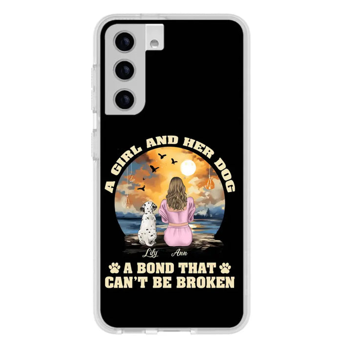 Custom Personalized Dog Mom Phone Case - Upto 4 Dogs - Gift Idea for Dog Owners - Case For iPhone/ Samsung - A Girl And Her Dog A Bond That Can't Be Broken