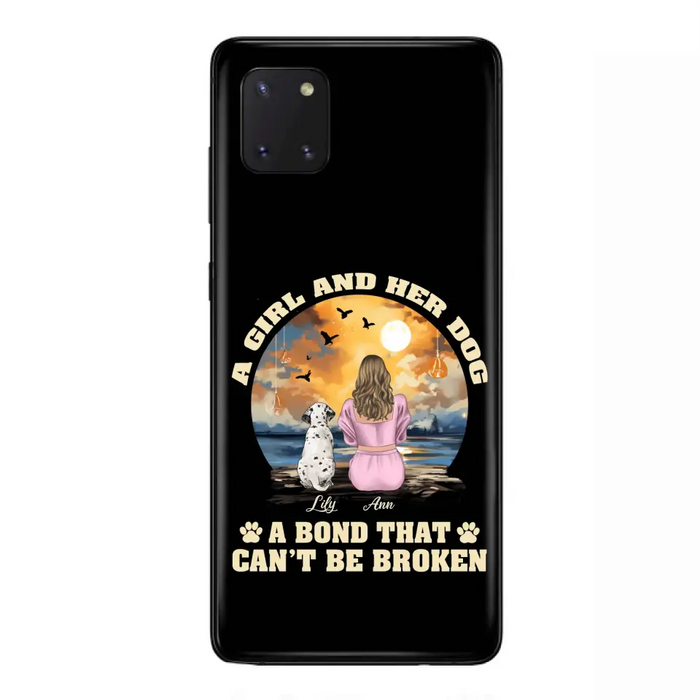 Custom Personalized Dog Mom Phone Case - Upto 4 Dogs - Gift Idea for Dog Owners - Case For iPhone/ Samsung - A Girl And Her Dog A Bond That Can't Be Broken