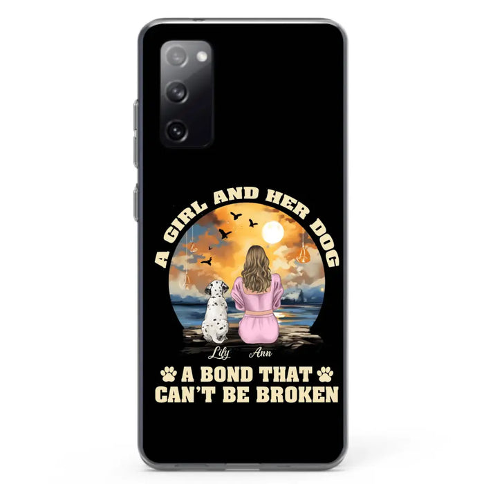 Custom Personalized Dog Mom Phone Case - Upto 4 Dogs - Gift Idea for Dog Owners - Case For iPhone/ Samsung - A Girl And Her Dog A Bond That Can't Be Broken