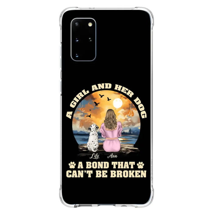 Custom Personalized Dog Mom Phone Case - Upto 4 Dogs - Gift Idea for Dog Owners - Case For iPhone/ Samsung - A Girl And Her Dog A Bond That Can't Be Broken