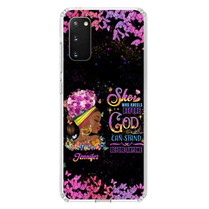 Custom Personalized Black Girl Phone Case - Gift Idea for Birthday/Friends - She Who Kneels Before God Can Stand Before Anyone - Case For iPhone/Samsung