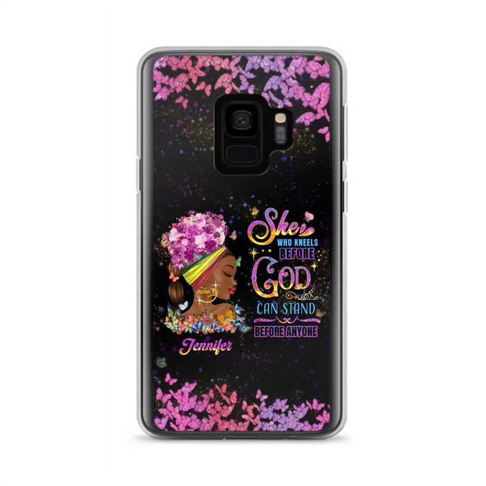 Custom Personalized Black Girl Phone Case - Gift Idea for Birthday/Friends - She Who Kneels Before God Can Stand Before Anyone - Case For iPhone/Samsung