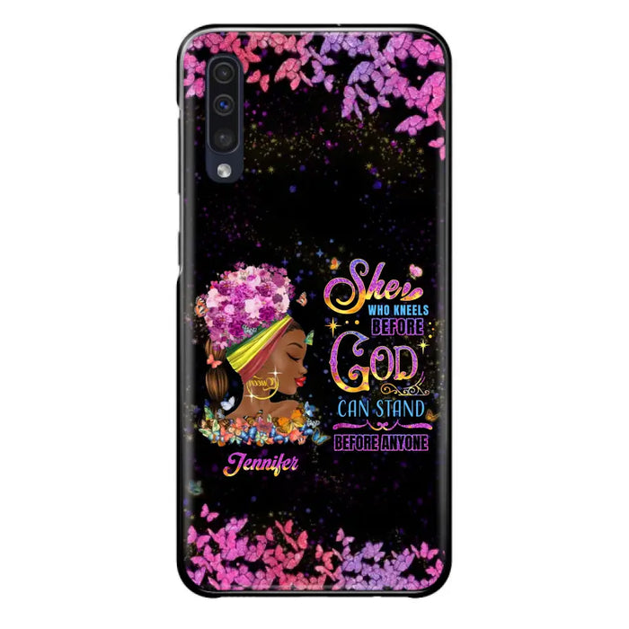 Custom Personalized Black Girl Phone Case - Gift Idea for Birthday/Friends - She Who Kneels Before God Can Stand Before Anyone - Case For iPhone/Samsung