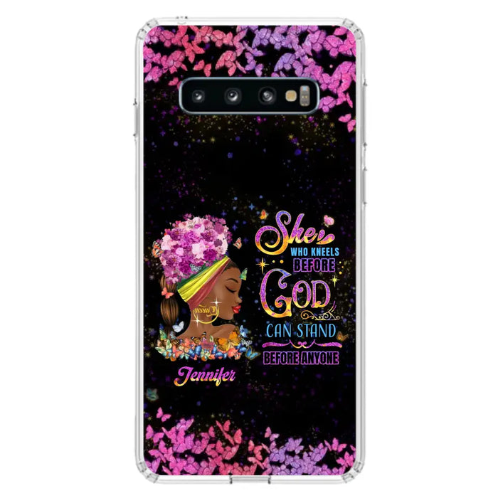 Custom Personalized Black Girl Phone Case - Gift Idea for Birthday/Friends - She Who Kneels Before God Can Stand Before Anyone - Case For iPhone/Samsung