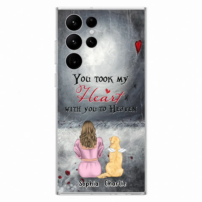 Custom Personalized Memorial Dog Mom Phone Case - Upto 5 Dogs - Memorial Gift Idea for Dog Lovers - You Took My Heart With You To Heaven - Case For iPhone And Samsung