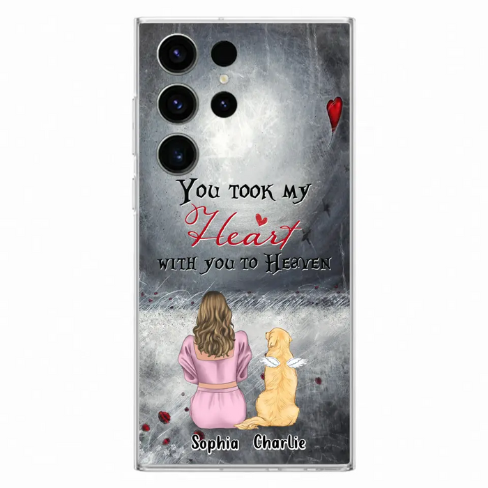 Custom Personalized Memorial Dog Mom Phone Case - Upto 5 Dogs - Memorial Gift Idea for Dog Lovers - You Took My Heart With You To Heaven - Case For iPhone And Samsung