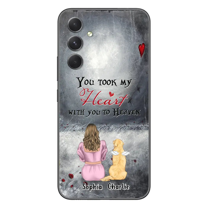 Custom Personalized Memorial Dog Mom Phone Case - Upto 5 Dogs - Memorial Gift Idea for Dog Lovers - You Took My Heart With You To Heaven - Case For iPhone And Samsung