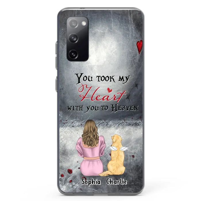 Custom Personalized Memorial Dog Mom Phone Case - Upto 5 Dogs - Memorial Gift Idea for Dog Lovers - You Took My Heart With You To Heaven - Case For iPhone And Samsung