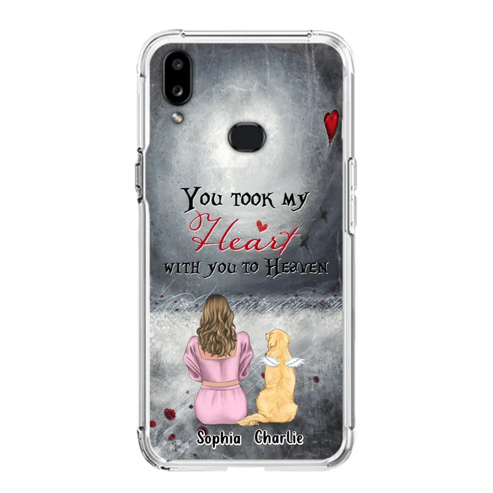 Custom Personalized Memorial Dog Mom Phone Case - Upto 5 Dogs - Memorial Gift Idea for Dog Lovers - You Took My Heart With You To Heaven - Case For iPhone And Samsung