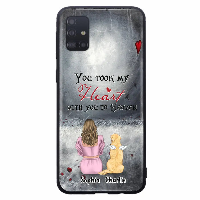 Custom Personalized Memorial Dog Mom Phone Case - Upto 5 Dogs - Memorial Gift Idea for Dog Lovers - You Took My Heart With You To Heaven - Case For iPhone And Samsung