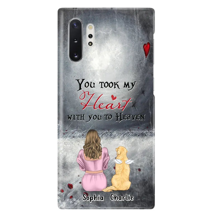 Custom Personalized Memorial Dog Mom Phone Case - Upto 5 Dogs - Memorial Gift Idea for Dog Lovers - You Took My Heart With You To Heaven - Case For iPhone And Samsung