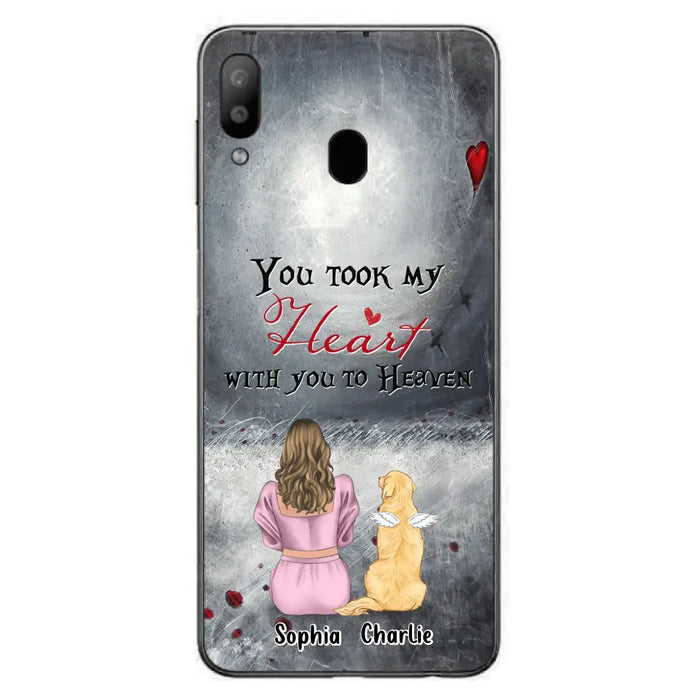 Custom Personalized Memorial Dog Mom Phone Case - Upto 5 Dogs - Memorial Gift Idea for Dog Lovers - You Took My Heart With You To Heaven - Case For iPhone And Samsung