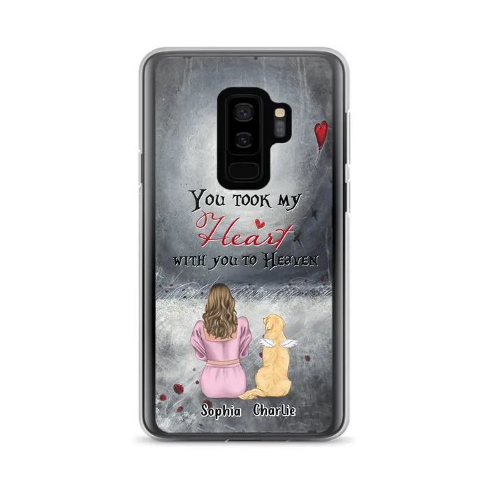 Custom Personalized Memorial Dog Mom Phone Case - Upto 5 Dogs - Memorial Gift Idea for Dog Lovers - You Took My Heart With You To Heaven - Case For iPhone And Samsung