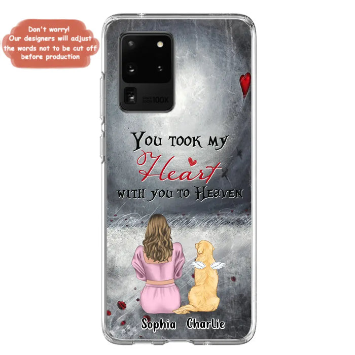 Custom Personalized Memorial Dog Mom Phone Case - Upto 5 Dogs - Memorial Gift Idea for Dog Lovers - You Took My Heart With You To Heaven - Case For iPhone And Samsung