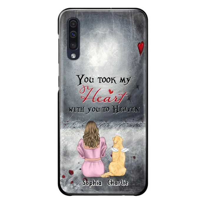 Custom Personalized Memorial Dog Mom Phone Case - Upto 5 Dogs - Memorial Gift Idea for Dog Lovers - You Took My Heart With You To Heaven - Case For iPhone And Samsung