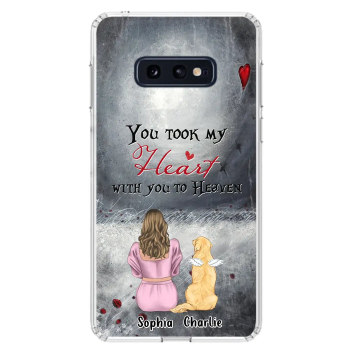 Custom Personalized Memorial Dog Mom Phone Case - Upto 5 Dogs - Memorial Gift Idea for Dog Lovers - You Took My Heart With You To Heaven - Case For iPhone And Samsung