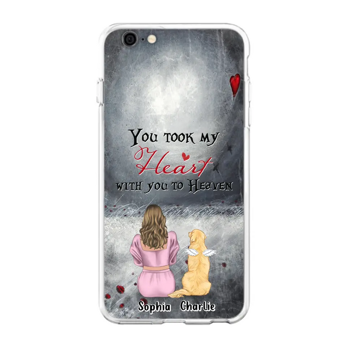 Custom Personalized Memorial Dog Mom Phone Case - Upto 5 Dogs - Memorial Gift Idea for Dog Lovers - You Took My Heart With You To Heaven - Case For iPhone And Samsung