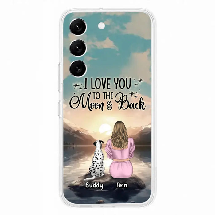 Custom Personalized Dog Mom Phone Case - Upto 6 Dogs - Gift Idea for Dog Lovers - I Love You To The Moon & Back - Case for iPhone/Samsung