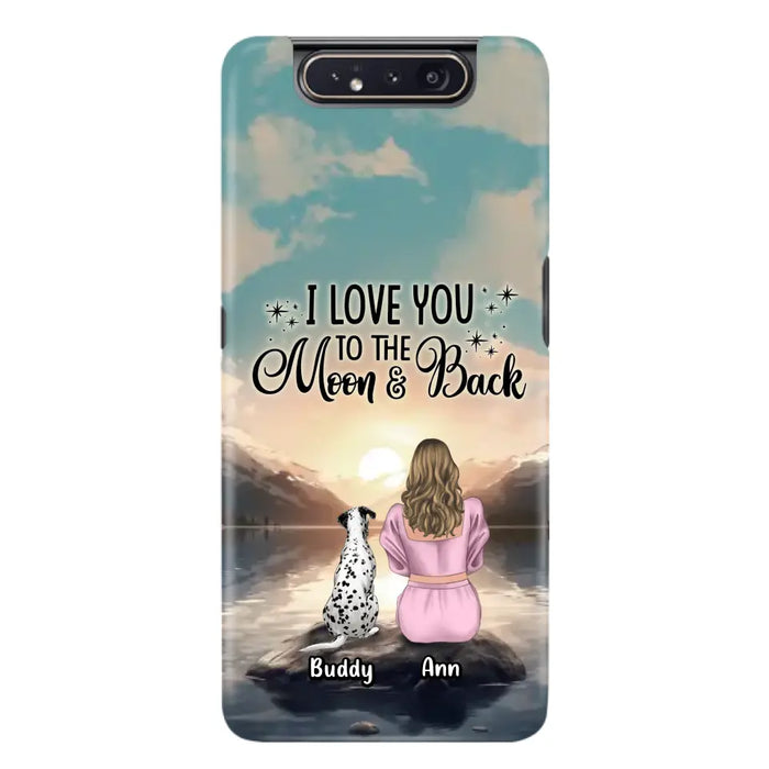 Custom Personalized Dog Mom Phone Case - Upto 6 Dogs - Gift Idea for Dog Lovers - I Love You To The Moon & Back - Case for iPhone/Samsung