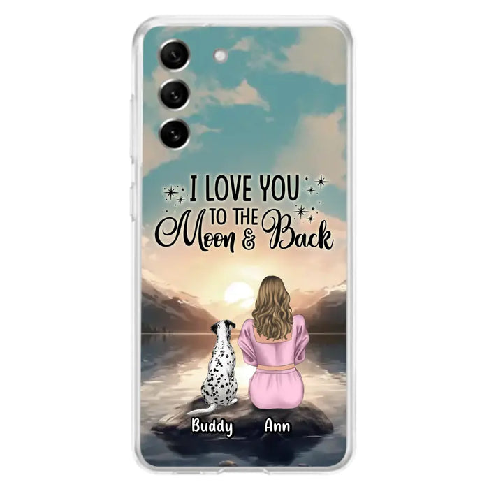 Custom Personalized Dog Mom Phone Case - Upto 6 Dogs - Gift Idea for Dog Lovers - I Love You To The Moon & Back - Case for iPhone/Samsung