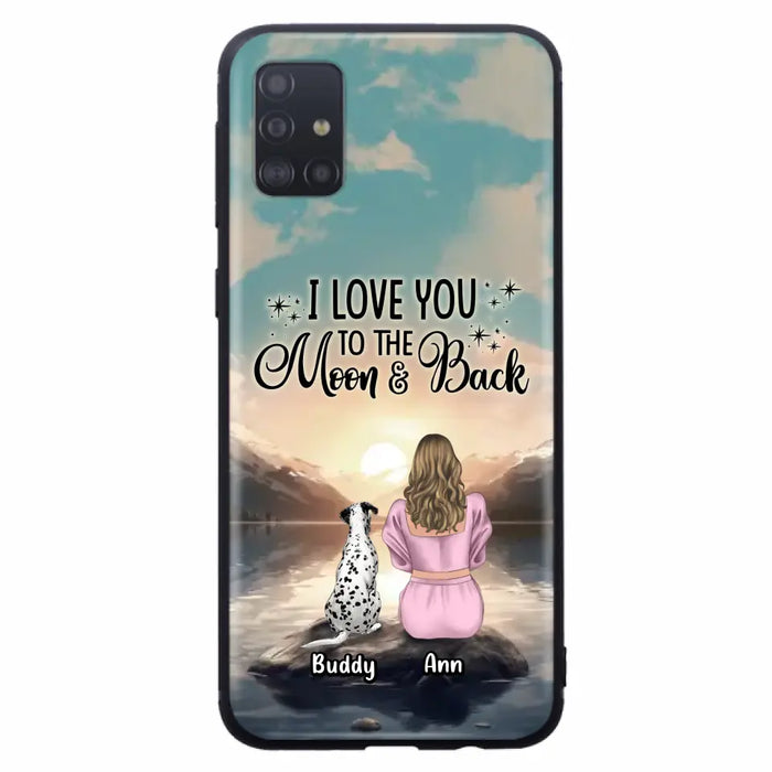 Custom Personalized Dog Mom Phone Case - Upto 6 Dogs - Gift Idea for Dog Lovers - I Love You To The Moon & Back - Case for iPhone/Samsung