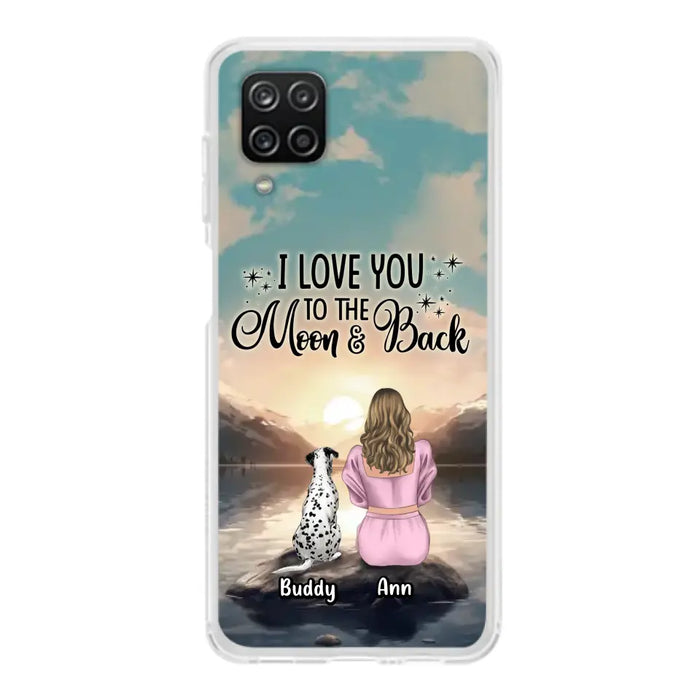 Custom Personalized Dog Mom Phone Case - Upto 6 Dogs - Gift Idea for Dog Lovers - I Love You To The Moon & Back - Case for iPhone/Samsung