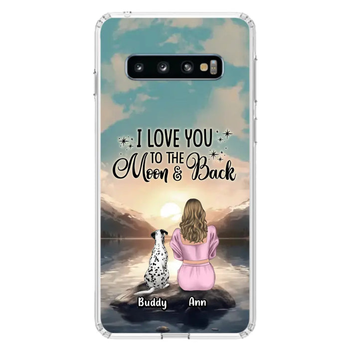 Custom Personalized Dog Mom Phone Case - Upto 6 Dogs - Gift Idea for Dog Lovers - I Love You To The Moon & Back - Case for iPhone/Samsung