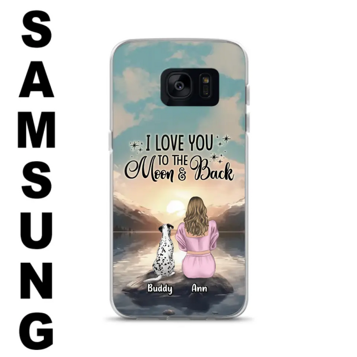 Custom Personalized Dog Mom Phone Case - Upto 6 Dogs - Gift Idea for Dog Lovers - I Love You To The Moon & Back - Case for iPhone/Samsung