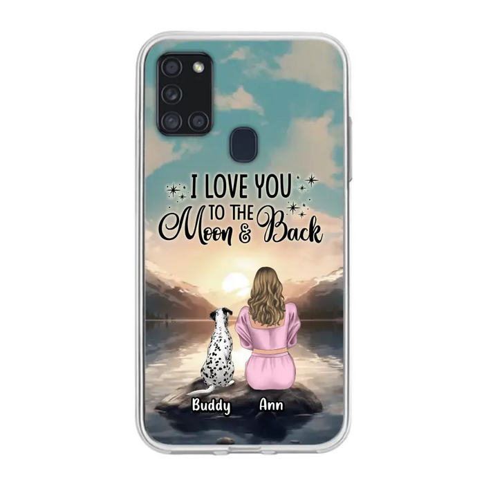 Custom Personalized Dog Mom Phone Case - Upto 6 Dogs - Gift Idea for Dog Lovers - I Love You To The Moon & Back - Case for iPhone/Samsung