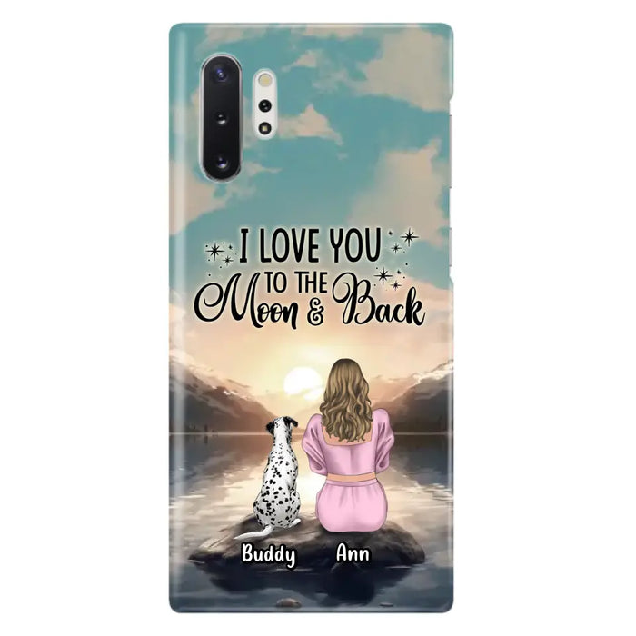 Custom Personalized Dog Mom Phone Case - Upto 6 Dogs - Gift Idea for Dog Lovers - I Love You To The Moon & Back - Case for iPhone/Samsung