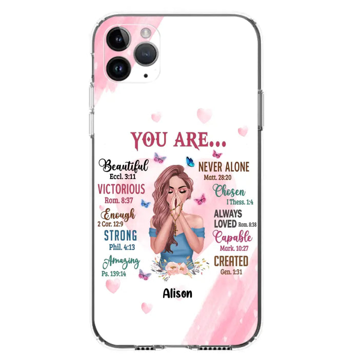 Custom Personalized Praying Girl Phone Case - Gift Idea for Girls/Friends - You Are Beautiful - Case for iPhone/Samsung