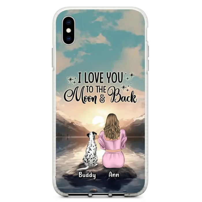 Custom Personalized Dog Mom Phone Case - Upto 6 Dogs - Gift Idea for Dog Lovers - I Love You To The Moon & Back - Case for iPhone/Samsung