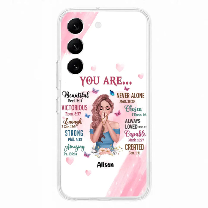 Custom Personalized Praying Girl Phone Case - Gift Idea for Girls/Friends - You Are Beautiful - Case for iPhone/Samsung