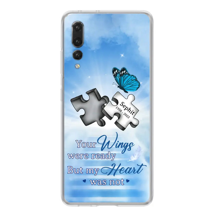 Custom Personalized Memorial Puzzle Butterfly Phone Case - Memorial Gift Idea - Your Wings Were Ready But My Heart Was Not - Case for Xiaomi/Huawei/Oppo