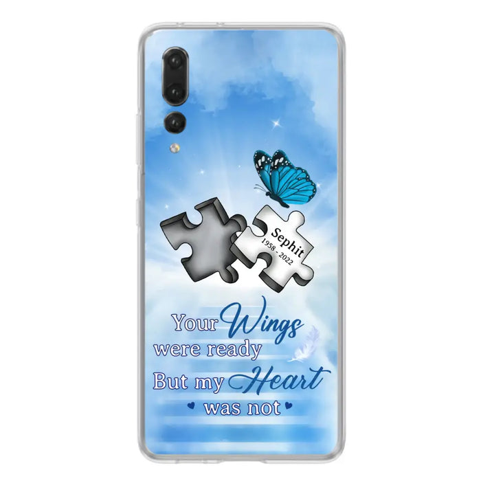 Custom Personalized Memorial Puzzle Butterfly Phone Case - Memorial Gift Idea - Your Wings Were Ready But My Heart Was Not - Case for Xiaomi/Huawei/Oppo