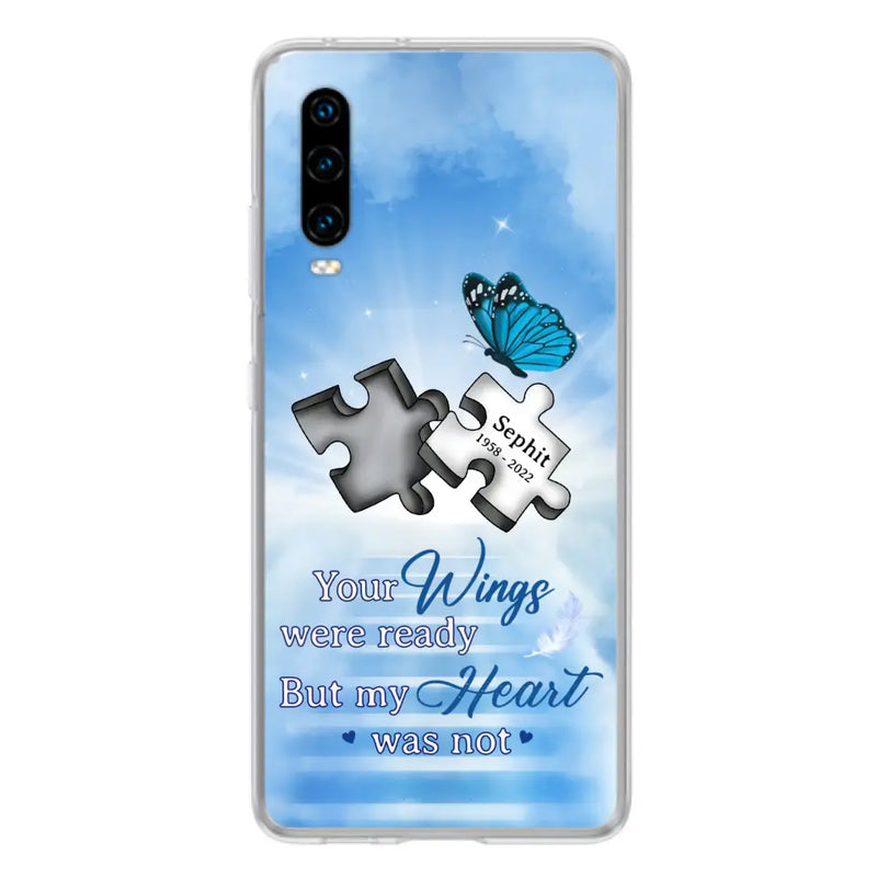 Custom Personalized Memorial Puzzle Butterfly Phone Case - Memorial Gift Idea - Your Wings Were Ready But My Heart Was Not - Case for Xiaomi/Huawei/Oppo