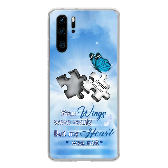 Custom Personalized Memorial Puzzle Butterfly Phone Case - Memorial Gift Idea - Your Wings Were Ready But My Heart Was Not - Case for Xiaomi/Huawei/Oppo