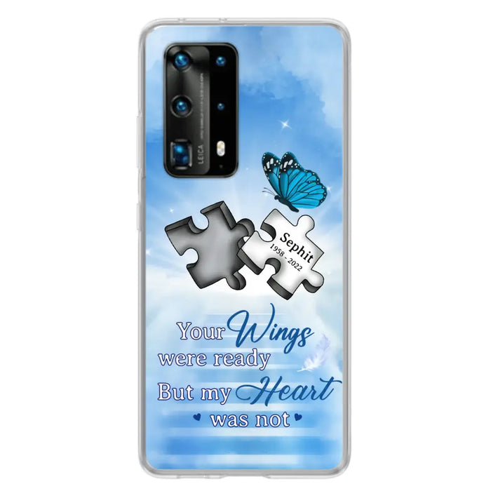 Custom Personalized Memorial Puzzle Butterfly Phone Case - Memorial Gift Idea - Your Wings Were Ready But My Heart Was Not - Case for Xiaomi/Huawei/Oppo