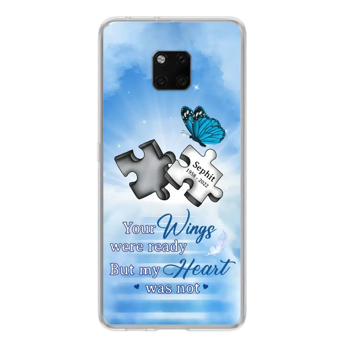 Custom Personalized Memorial Puzzle Butterfly Phone Case - Memorial Gift Idea - Your Wings Were Ready But My Heart Was Not - Case for Xiaomi/Huawei/Oppo