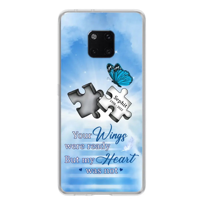 Custom Personalized Memorial Puzzle Butterfly Phone Case - Memorial Gift Idea - Your Wings Were Ready But My Heart Was Not - Case for Xiaomi/Huawei/Oppo