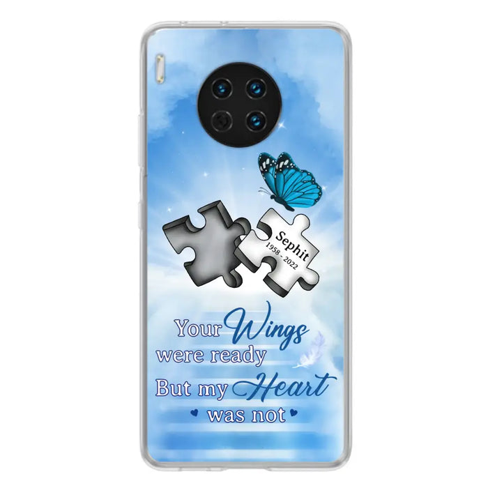 Custom Personalized Memorial Puzzle Butterfly Phone Case - Memorial Gift Idea - Your Wings Were Ready But My Heart Was Not - Case for Xiaomi/Huawei/Oppo