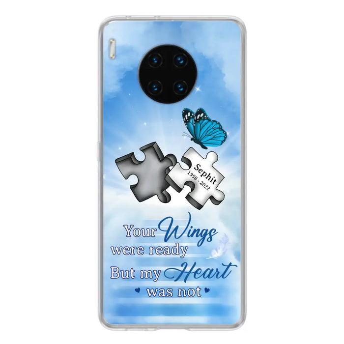 Custom Personalized Memorial Puzzle Butterfly Phone Case - Memorial Gift Idea - Your Wings Were Ready But My Heart Was Not - Case for Xiaomi/Huawei/Oppo