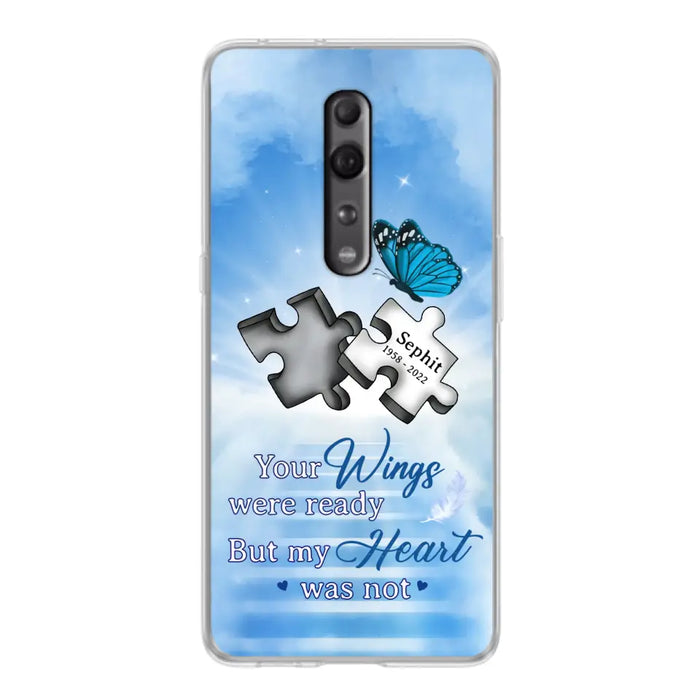 Custom Personalized Memorial Puzzle Butterfly Phone Case - Memorial Gift Idea - Your Wings Were Ready But My Heart Was Not - Case for Xiaomi/Huawei/Oppo